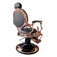 Retro fotel barberski RENOIR LUX ROSE GOLD - aksamitna czerń