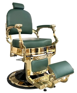 Retro barber kreslo CEZANNE LUX GOLD - zamatová zelená